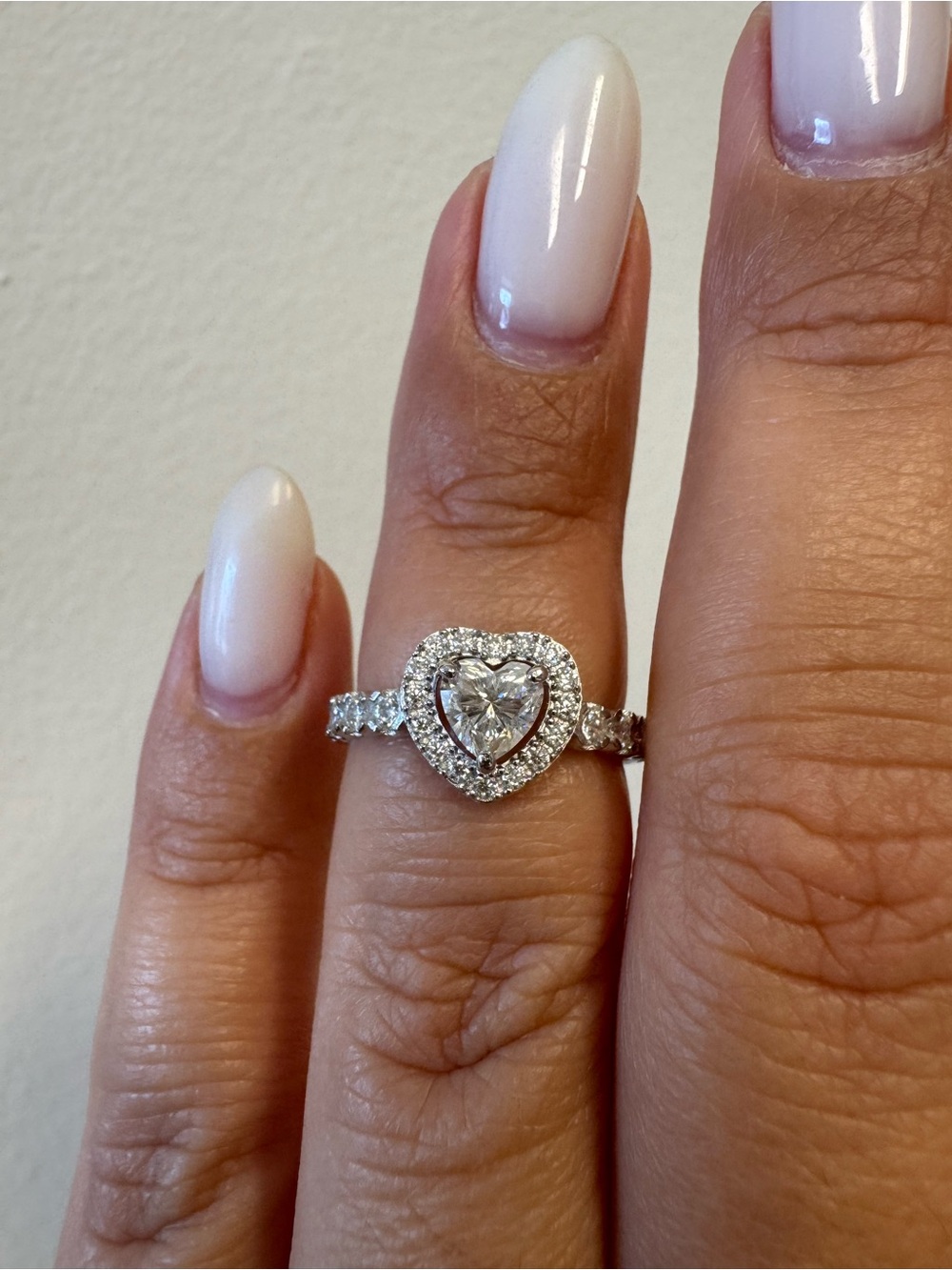 Heart Moissanite Halo Solitaire Ring in Sterling Silver, Engagement Ring